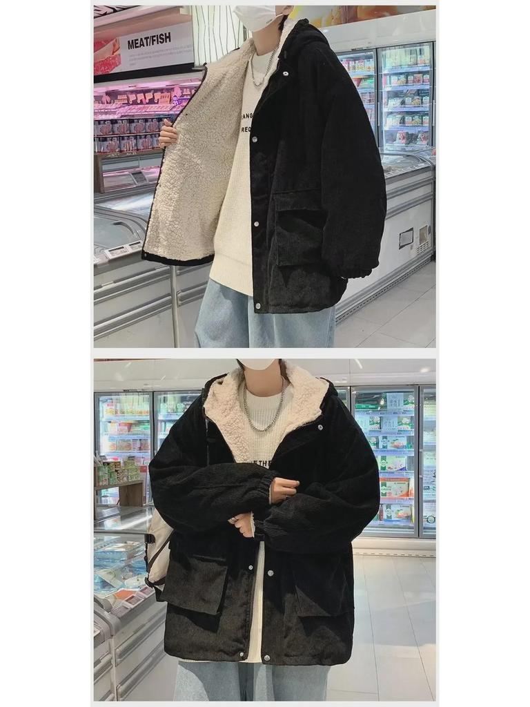 Men's Loose Plush Corduroy Jacket - Thick Lambswool Winter Coat, Korean Style Youth Trend