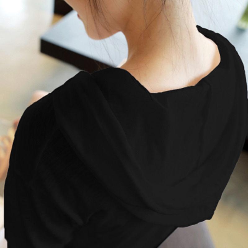 Women's Solid Color Hooded T-Shirt - Loose Fit Korean Style Long-Sleeve Hoodie, White Bottoming Layer for Early Autumn