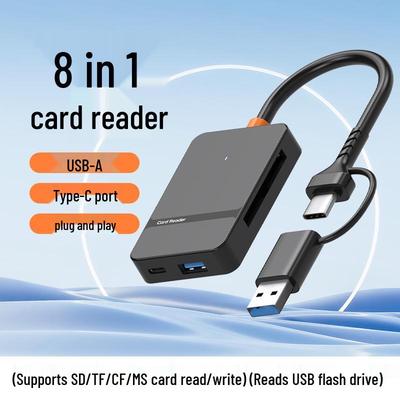 Картридер USB/Type-C 8-в-1: Расширяемый хаб для карт MS, CF, SD, TF с совместимостью USB 3.0 для мобильных телефонов и компьютеров.