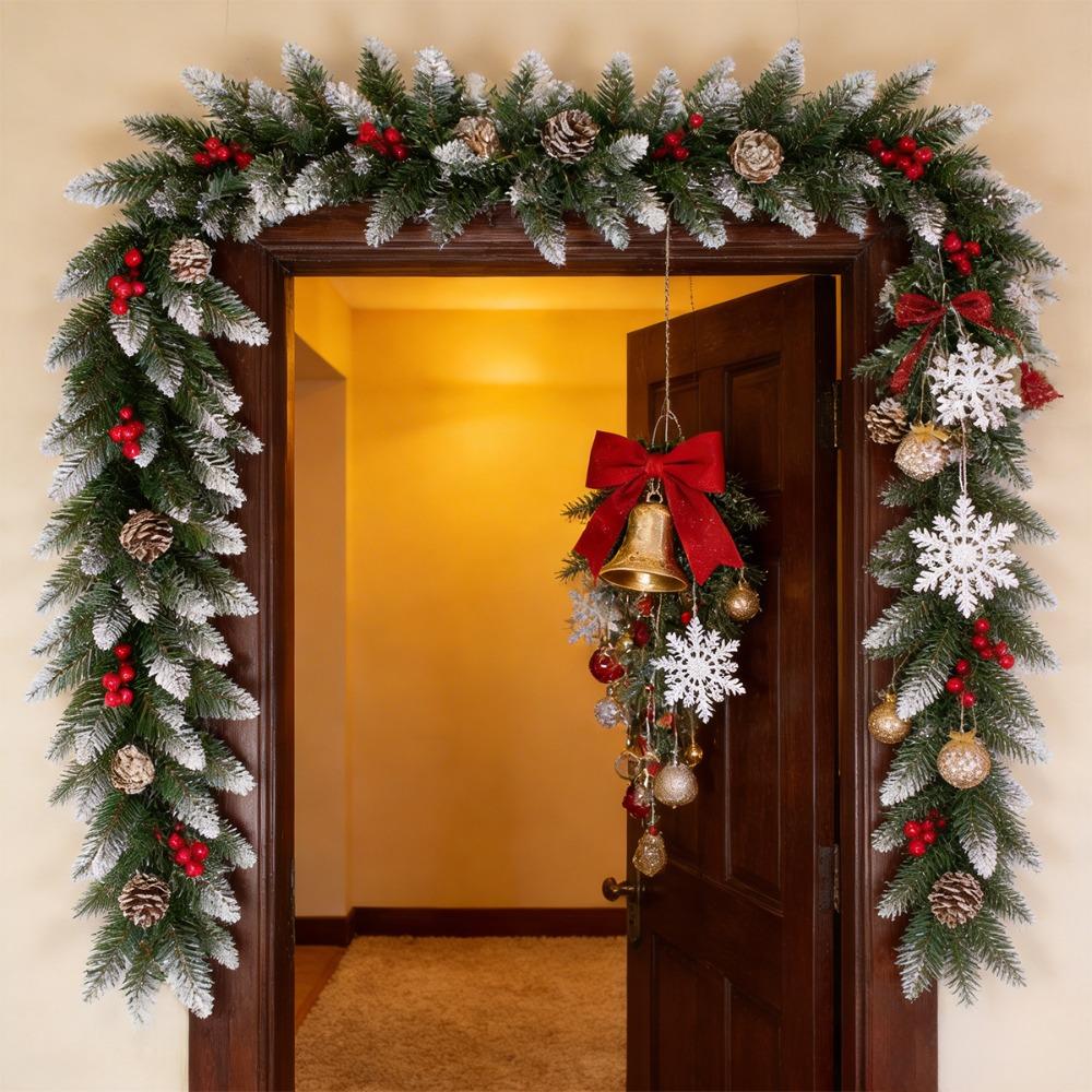 With Berry and Pine-cone Christmas Garland Simulated Artificial Rattan Stair Handrail