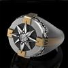 Vintage Gold Color Two-tone Men's Ring Nordic Mythology Viking Compass Zircon Ring Amulet Jewelry