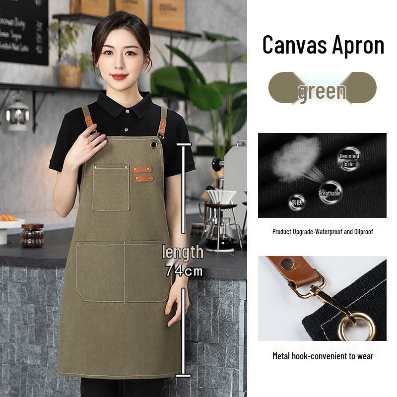 Waterproof Canvas Waist Apron with Logo Printing for Cafes and Restaurants