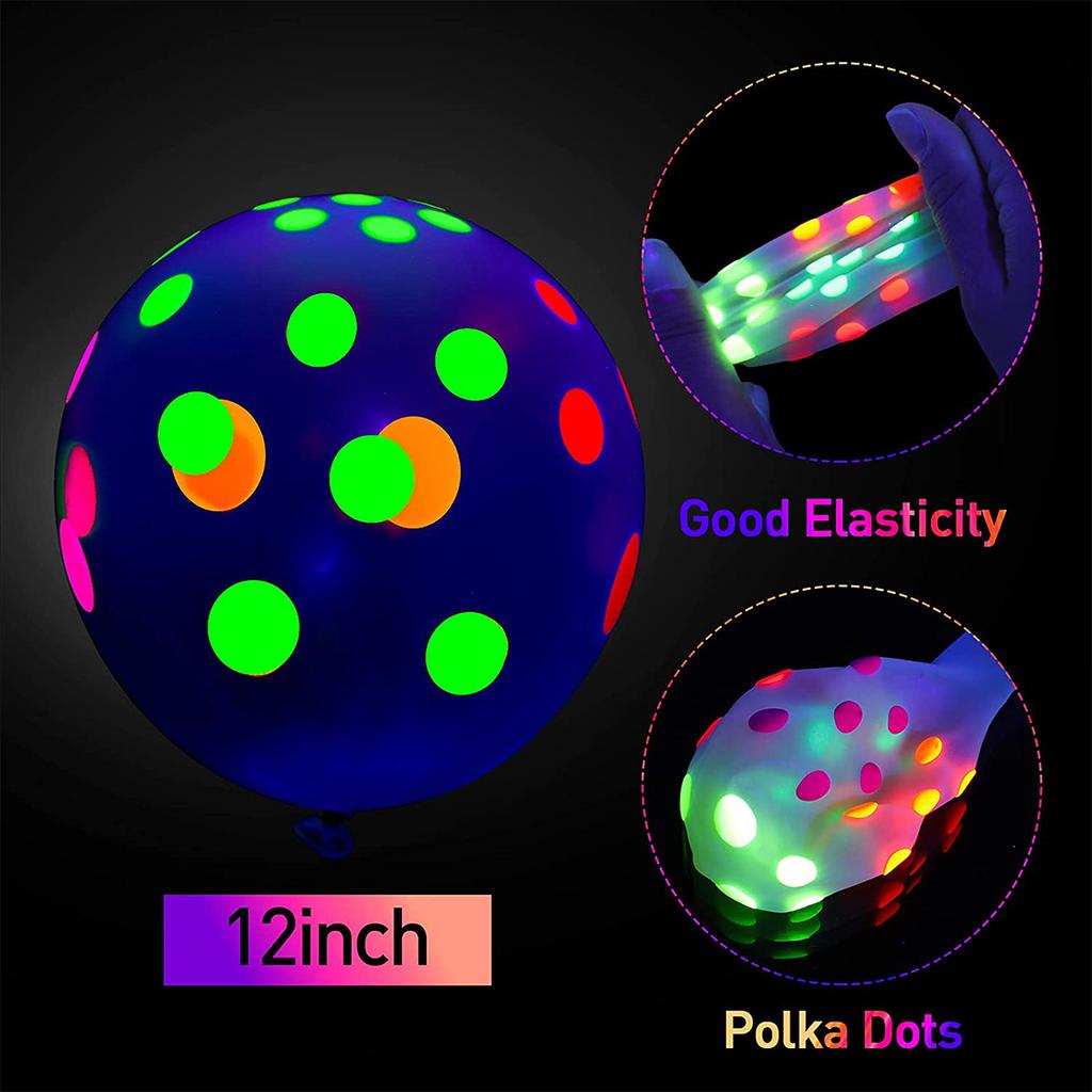 90 шт. Неоновые шары 12'' УФ Флуоресцентный шар Светящийся в темноте Светящиеся точки Латексный шар Украшения для дня рождения, свадьбы