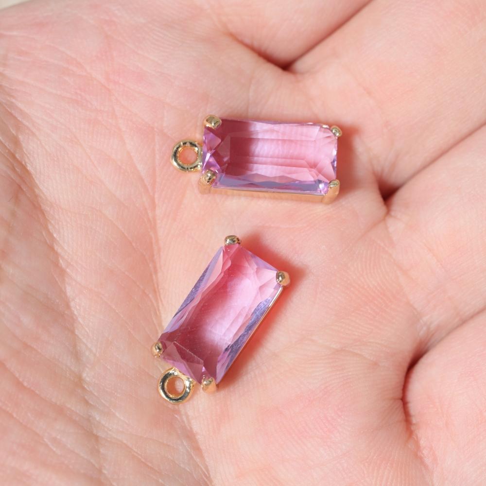 Rectangle Light Purple Synthetic Crystal Copper Charms, Golden Plated DIY Pendants for Earring Necklace Craft Making