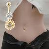 Belly Button Rings Stainless Steel Hollow Flower Dangle Body Piercing Jewelry Rhinestone Navel Ring for Women