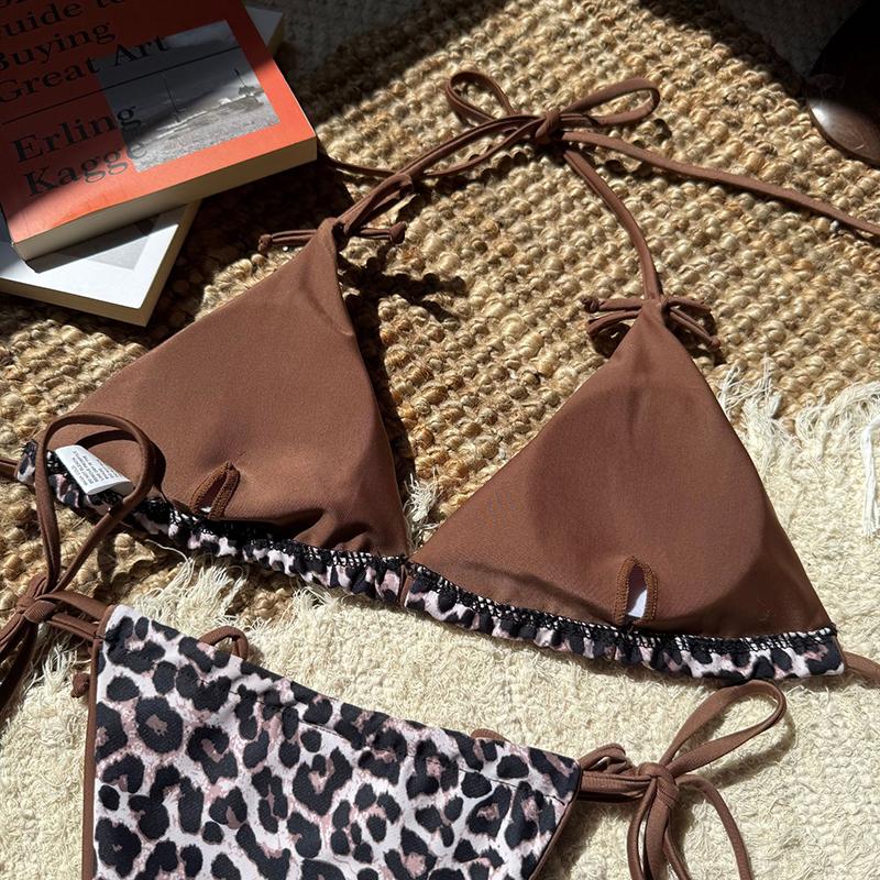 Sexy Leopard Bikini Suit Women Strap Push Up Swimsuit Three Points Bikini Set Low Waist Swimwear Women Summer Backless Beachwear