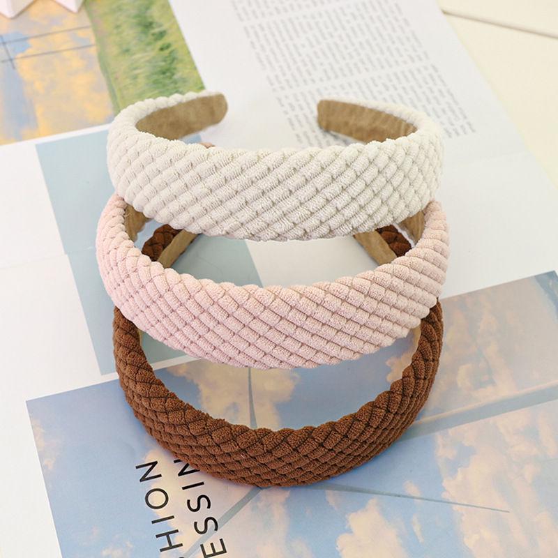 Повязка на голову в клетку с широкими полями Аксессуары для волос Вельветовая модная губка