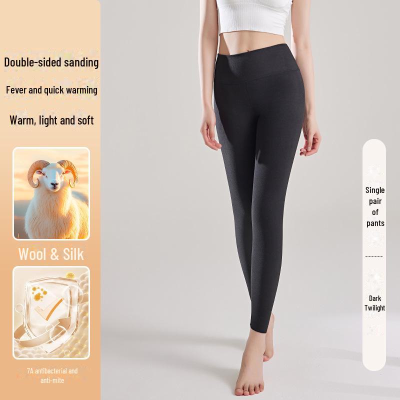 Женские шелковые термолеггинсы с высокой талией – брюки из шерсти и хлопка с бархатной подкладкой для осени и зимы