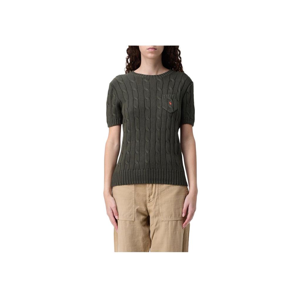 Женский свитер с короткими рукавами и вышитым логотипом Polo Ralph Lauren, цвет шоколада 211895379-016