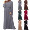 Muslim Women's Dresses Casual Long Sleeve Pullover Round Neck Hem Dresses