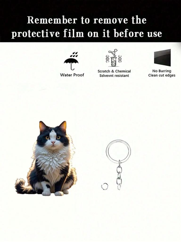 A cute black and white classic style cat keychain animal themed backpack decoration car key pendant pet enthusiast gift