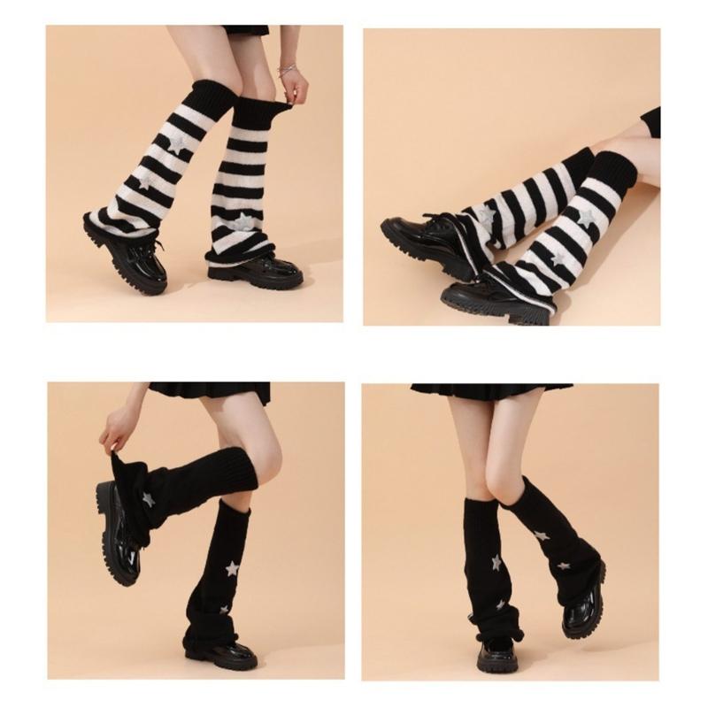 Гетры для женщин и девочек, японский стиль, гетры в стиле Лолиты, вязаные длинные носки со звездами, готические чулки в стиле Харадзюку