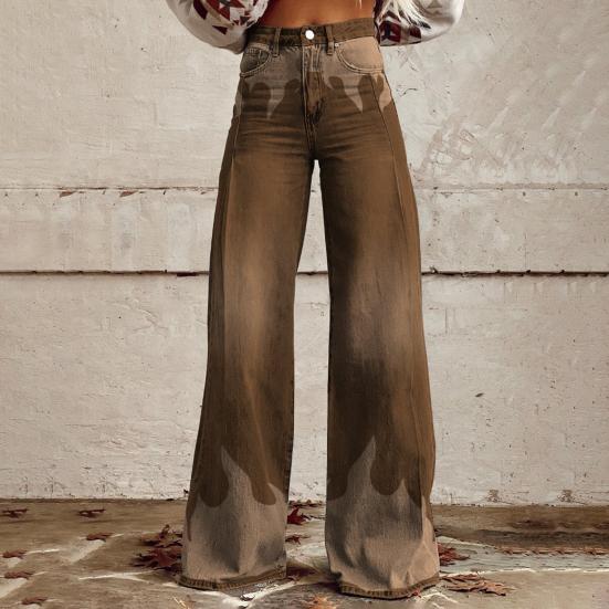 Женские широкие брюки с высокой талией и 3D-принтом, повседневные брюки с карманами