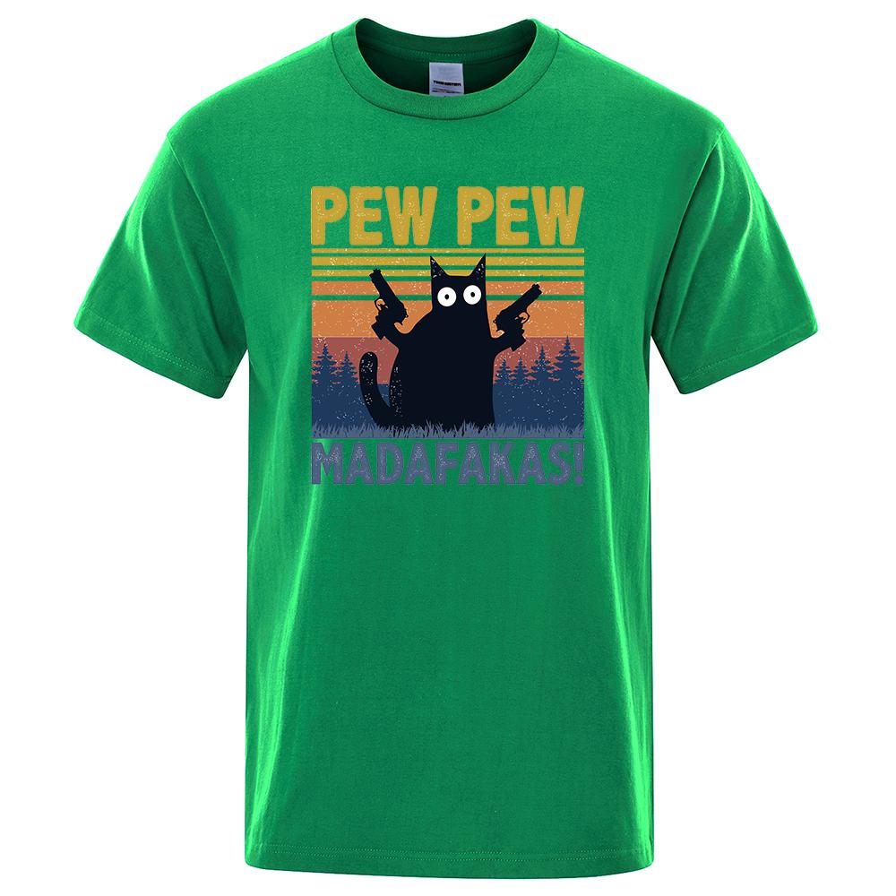 Футболка Pew Pew Madafakas для мужчин с коротким рукавом, новинка, забавная футболка с котом, винтажные летние топы, рубашки, футболка, футболка с круглым вырезом, уличная одежда