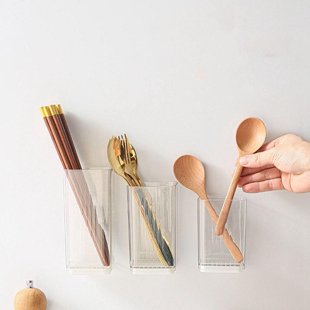 Plastic Wall Mounted Chopsticks Tube Adhesive Spoon Cutlery Organizer Bathroom
