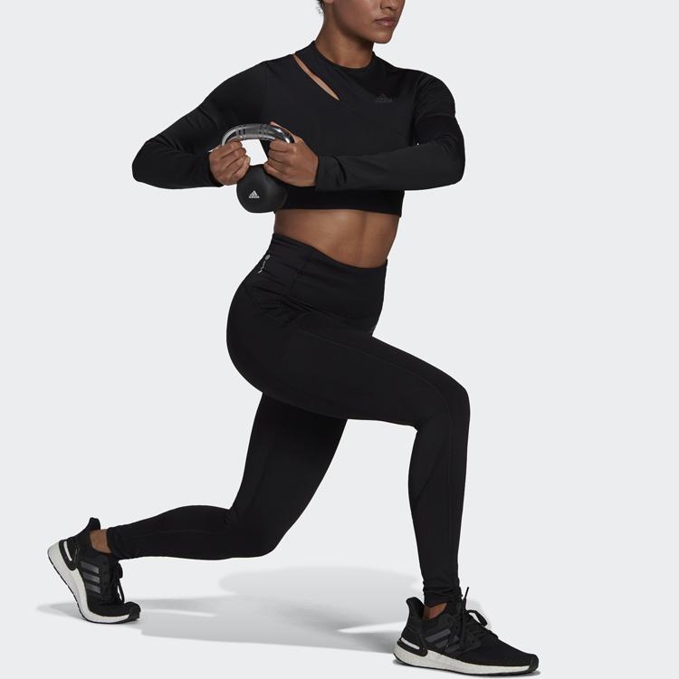 Adidas Pure Color Sports Fitness Long Sleeve T-Shirt Women Tops Black HM3179