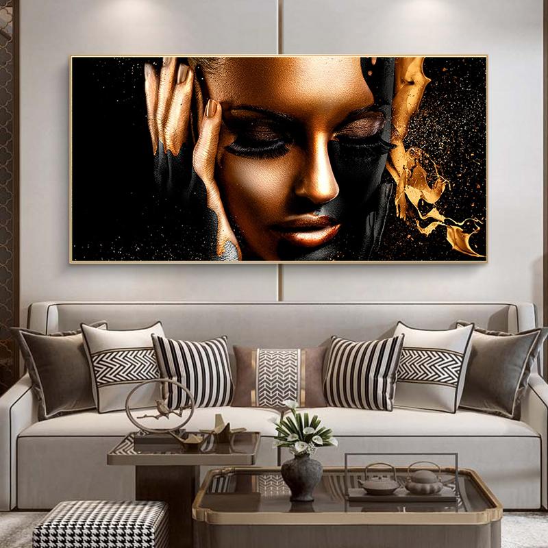 Современное искусство, черное золото, обнаженная женщина, картина маслом, художественный постер, скандинавская картина для гостиной