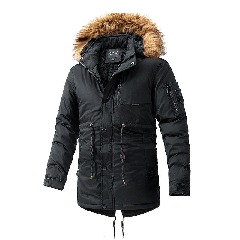 Men's Winter Plush Fashion Casual Warm Windbreaker Jacket with Hood and Collar Style Overcome