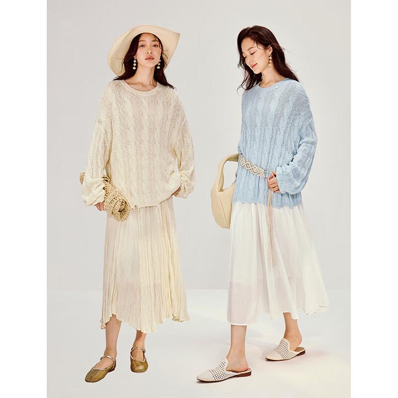 INMAN Women's Cable Knit Round Neck Sweater