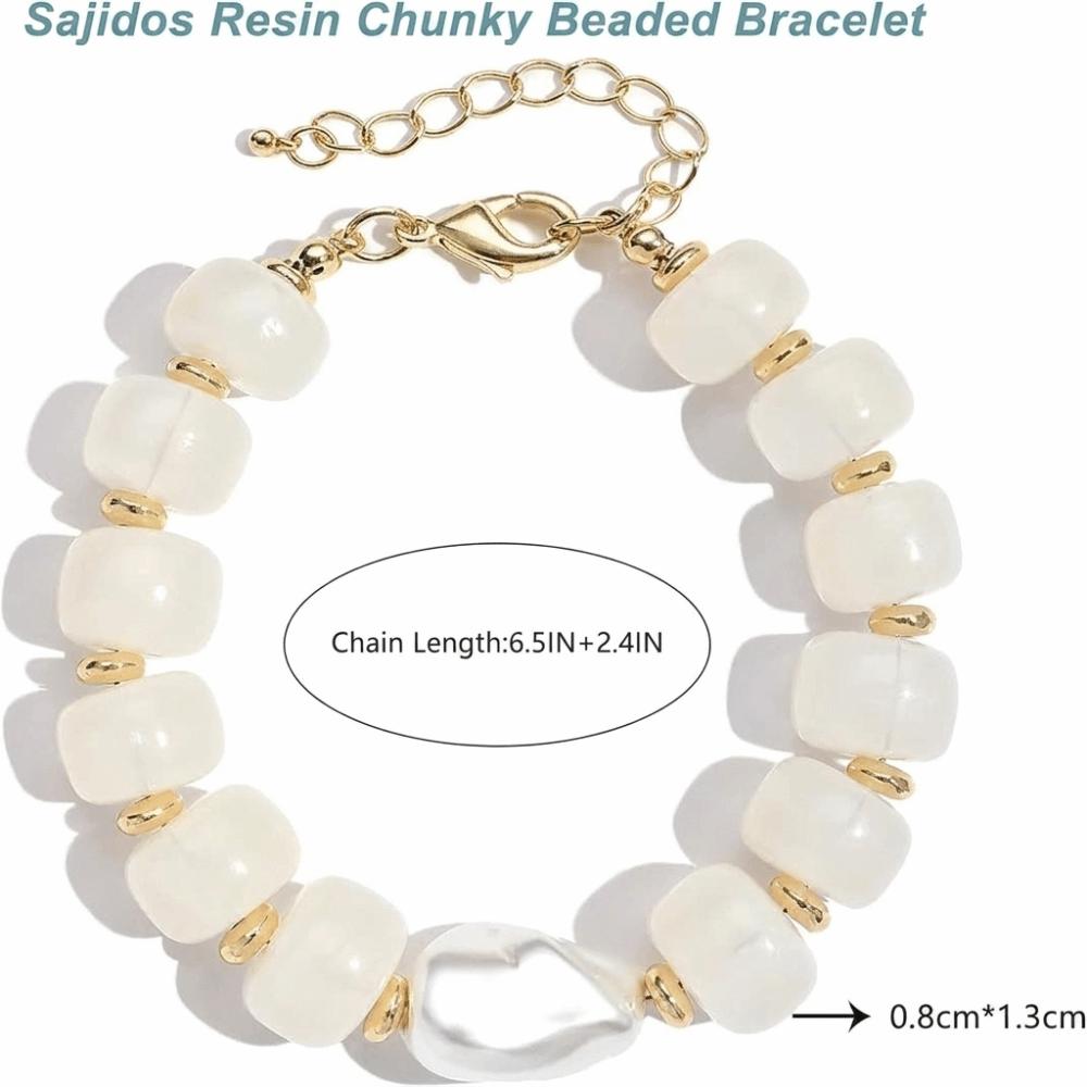 Chunky Beads Resin Bracelet Pearl Accent Handmade Jewelry Statement Beaded Bracelets For Women