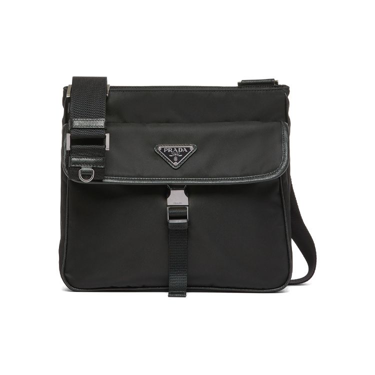 Prada Рюкзак из Re-Nylon с карманом на молнии, кожа Saffiano, мужская сумка через плечо, черный 2VH119-2DMH-F0002-V-OOO