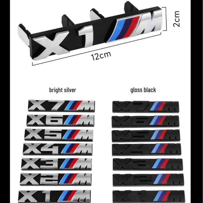 Fits BMW M Series: M5, 3 Series, X3M, X5M, M2, XM, M4, M6, X7M Grille Badge, Sport Decals (Black)