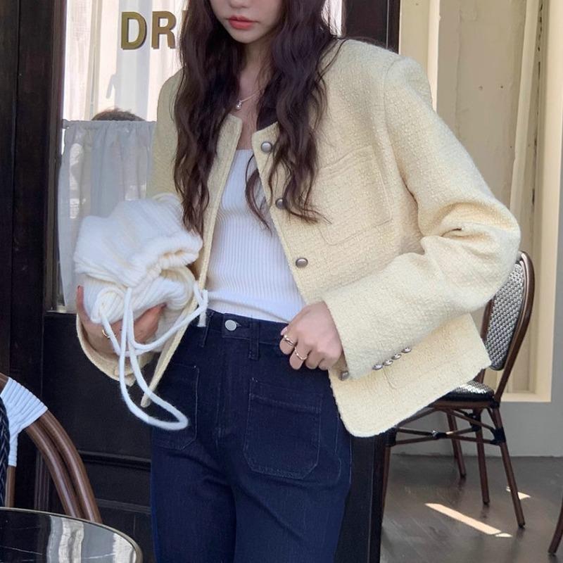 Французский фиолетовый маленький ароматный жакет женский осенний новый ретро высокого класса с длинными рукавами свободный абрикосовый топ