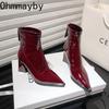 Дизайнерские винтажные женские ботильоны с острым носком, модные высокие каблуки, короткие ботильоны, осенне-зимняя женская обувь