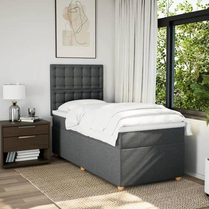 Maison Exclusive - Sommier à lattes de lit avec matelas Gris foncé 80x200 cm Tissu
