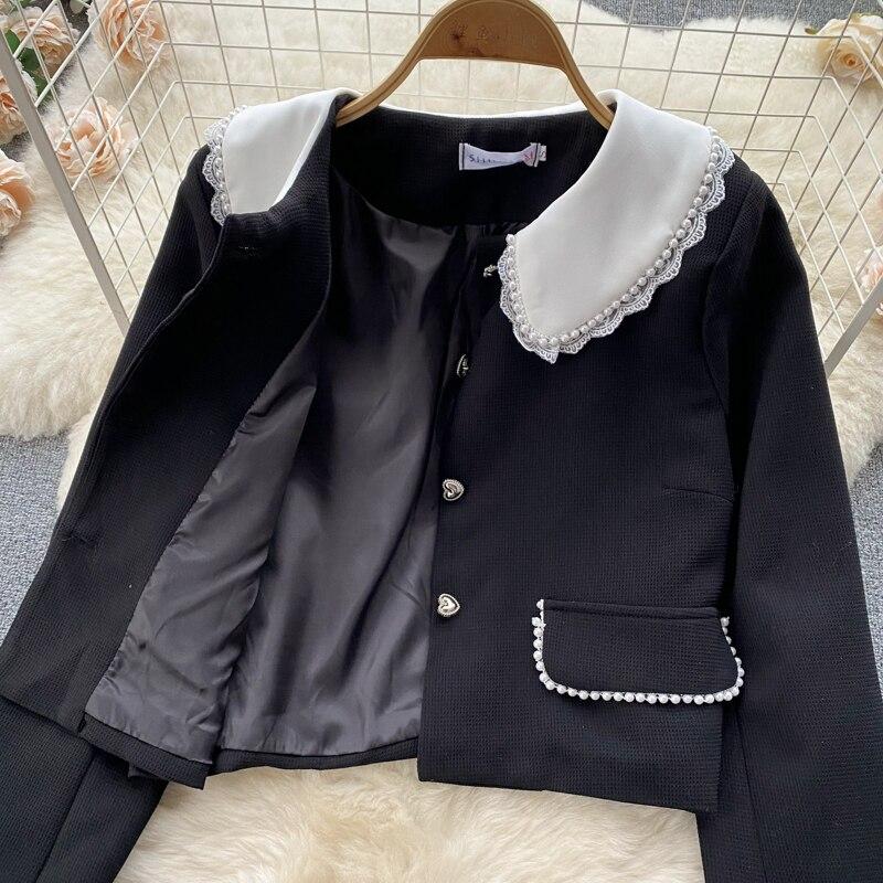 Autumn And Winter French Small Incense Wind Short Retro Temperament Tweed Top + A-Line Short Skirt Two-Piece Set