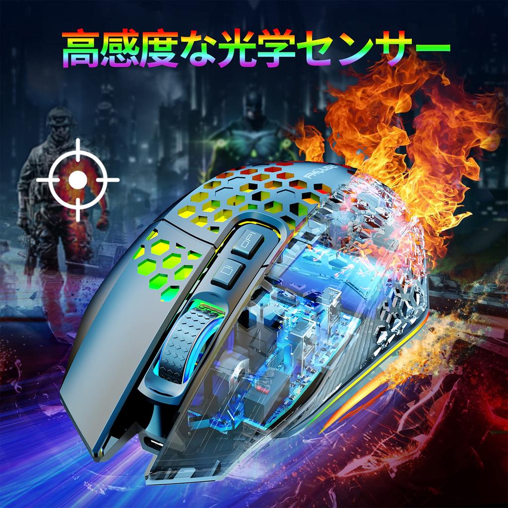 Gaming Wireless Optical Adopts Honeycomb High Up to 4 Levels RGB 7 Sweatproof Mouse, Mouse, Shell, Rechargeable, Precision, 3600DPI, Adjustable,