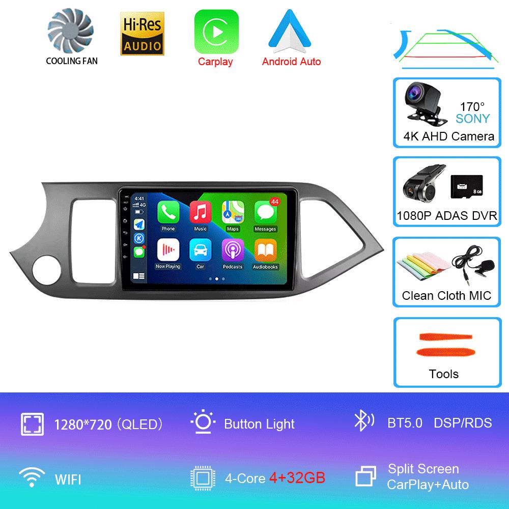 Автомагнитола Android 14 Carplay WIFI+4G Для KIA PICANTO Morning 2011 2012-2016 Навигация GPS Мультимедийный Видеоплеер Головное Устройство DSP