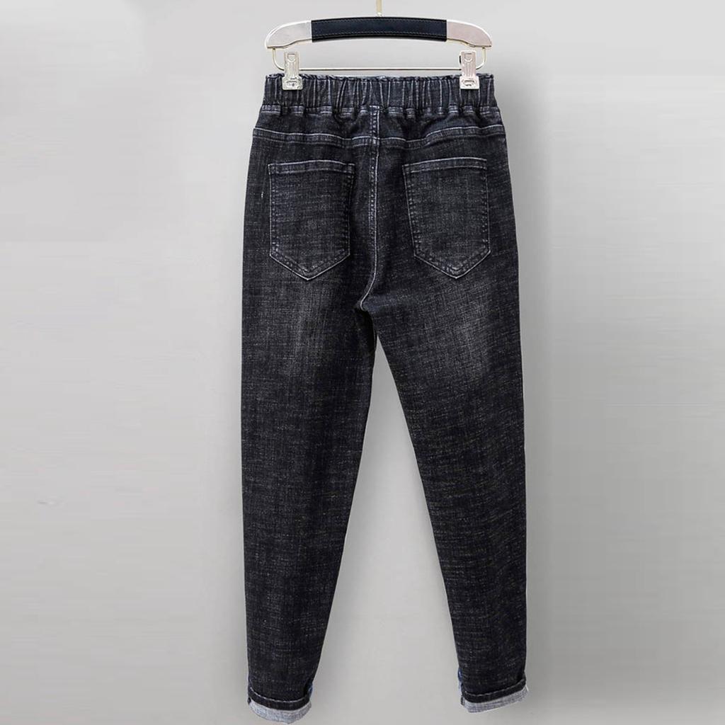 Женские брюки большого размера, эластичные джинсы, свободные полуэластичные брюки