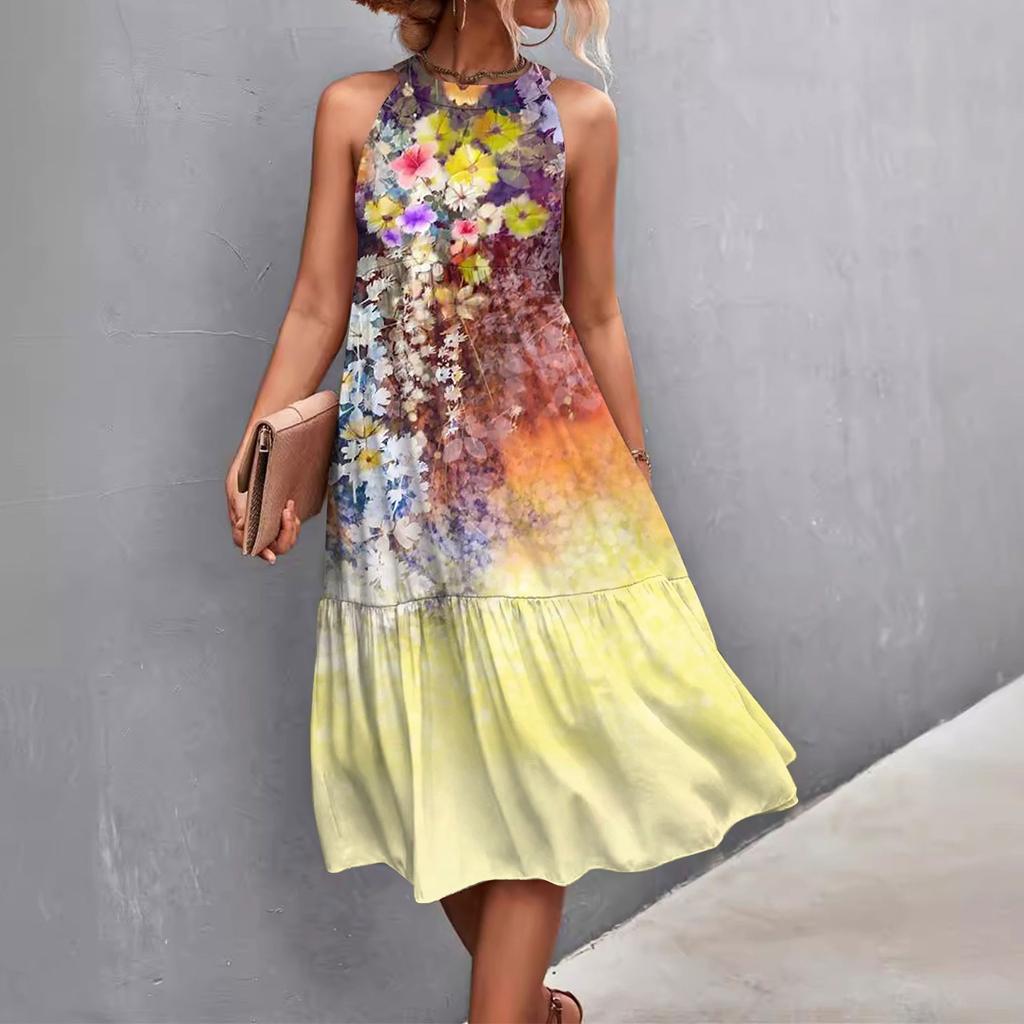 Женские летние свободные повседневные пляжные платья без рукавов с однотонным принтом и висячим вырезом