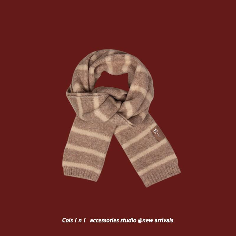 Knitted Striped Scarf Women Warm Winter Accessory Casual College Style Lightweight Long Wrap
