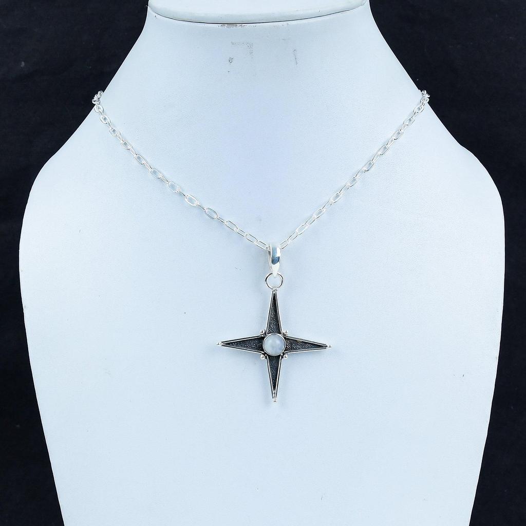 Серебряный кулон с радужным лунным камнем из стерлингового серебра 925 пробы — дизайн звезды ручной работы, повседневные украшения, уникальные дизайнерские подарочные подвески