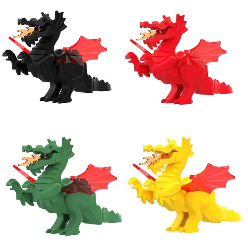 MOC Medieval Animal Zoo Farm Dragon Action Figures Building Blocks Gold Red Dragons Wolf Snake Monsters Beast Bricks Toys Gifts
