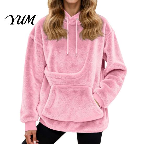 Dog Carrying Pullover Top Women Pet Pouch Hoodie, Oversized Fuzzy Hooded Sweatshirt with Kangaroo Hoodie Pouch, Cat for Fall Winter Hands Free