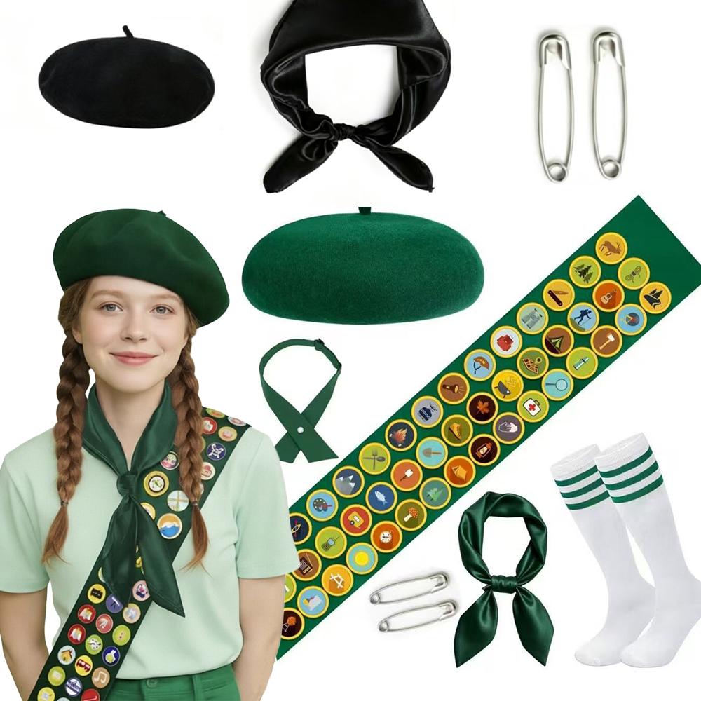 Women's Scout Costume Accessories Green Beret Sash Scarf Bow Tie Socks Soldier Anime Costume For Christmas And Halloween Parties