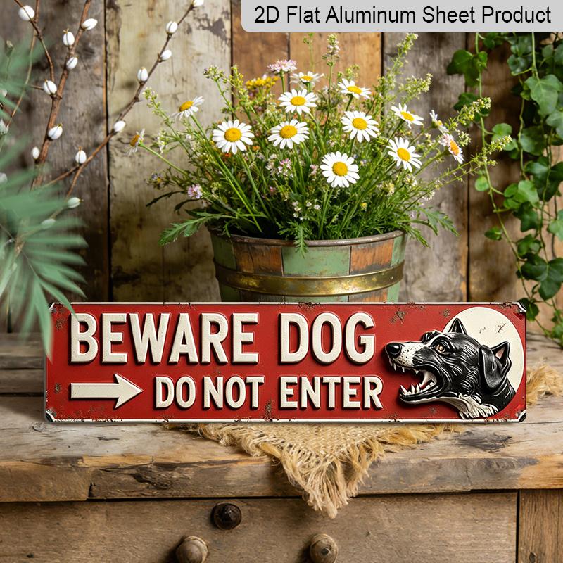 2D Flat, 1pc Vintage Sign "Beware Dog Do Not Enter" 15.7X3.9inch Rustic Warning Aluminium Decorative Sign for Home Farmhouse Garage Garden Porch and