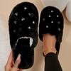 Fashion Fashion Heart Crystal Detor Fur Slippers Women Indoor Slip On Warm Plush Slippers Woman Winter Non Slip Light Cotton Slides Lady