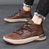 Leather Men's Boots Breathable Anti Slip Casual Sneakers High Top Soft Man Ankle Boots Outdoor Non-slip Walking Shoes