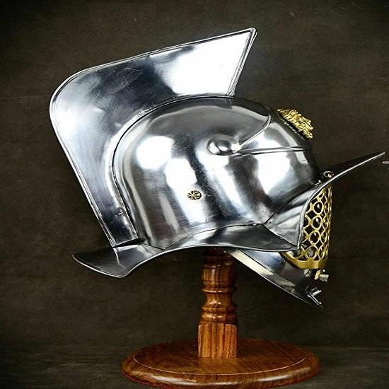 18GA SCA LARP Brass Gladiator Helmet – Medieval Re-enactment, Adjustable Size