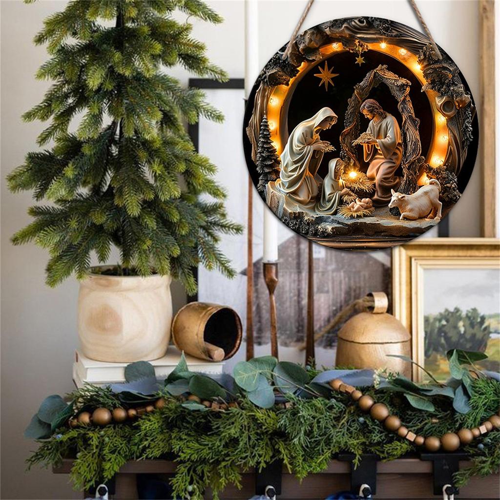 Рождественские деревянные дверные украшения, рождественская праздничная атмосфера, оттеняющая подвесные украшения, 2D подвесные украшения, реалистичная сцена