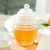 Creative Honeycomb Design Honey Jar–Clear Glass Storage Jar with Lid and Stir Stick–Perfect for Honey, Syrups, and Food Storage