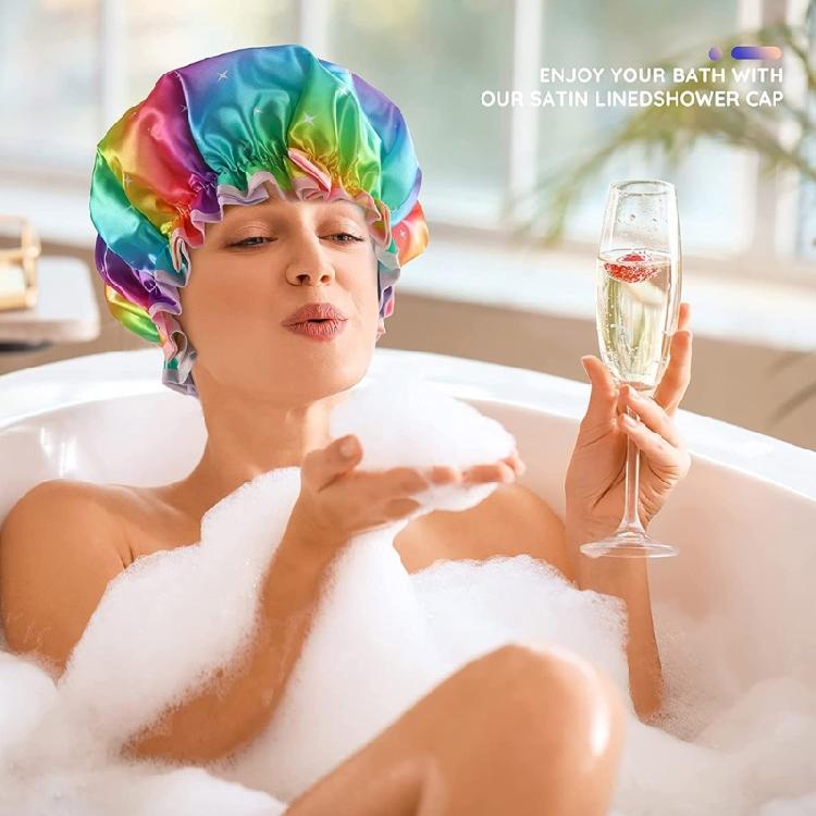 Водонепроницаемая шапочка для душа женская, атласная шапка, бонет для волос, аксессуары для купания в SPA