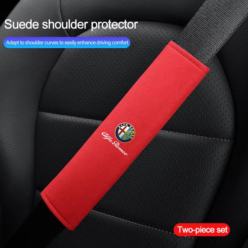 2026 Hot Sticker Suede Car Seat Belt Shoulder Cover P Protection SeatBelt Pad Auto Interior For Alfa Romeo 4C 159 166 Giulia Giuli