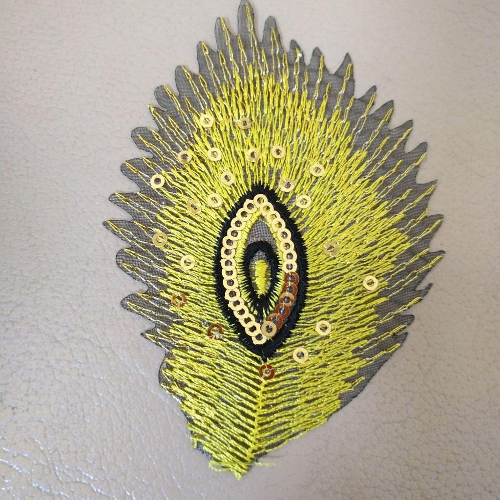 Патч с вышивкой пайетками в виде павлиньего пера для подола танцевального костюма - Самоклеящееся модное украшение.