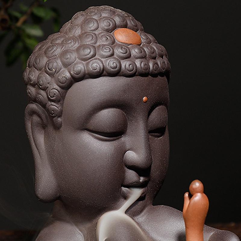 Purple Clay Backflow Incense Burner Buddha Meditation Buddha Head Backflow Incense Burner Ornament
