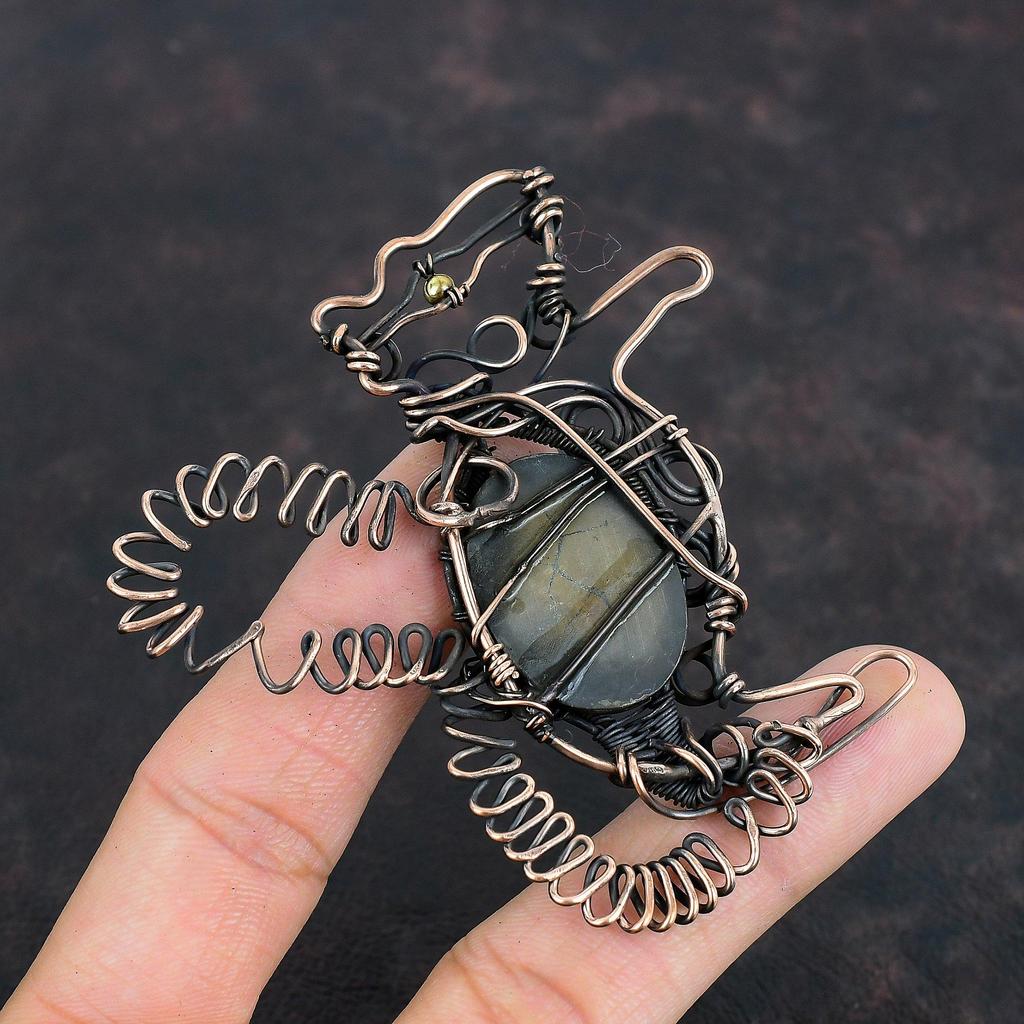 Moroccan Mud Crack Fossil Pendant Copper Wire Wrapped Pendant Rabbit Pendant Gemstone Handmade Pendant Antique Copper Jewelry Gifts For Her